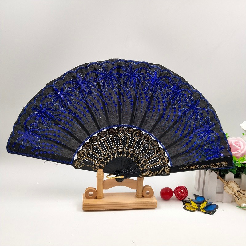 塑料亮片绣花扇  厂家直销定制广告扇子  西班牙跳舞扇  布扇  工艺扇   批发详情图9