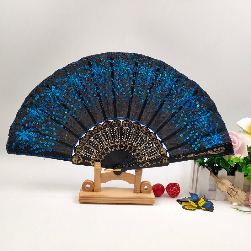 塑料亮片绣花扇  厂家直销定制广告扇子  西班牙跳舞扇  布扇  工艺扇   批发详情图3