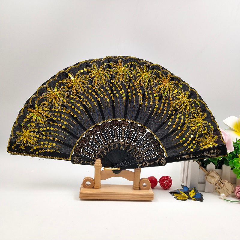 塑料亮片绣花扇  厂家直销定制广告扇子  西班牙跳舞扇  布扇  工艺扇   批发细节图
