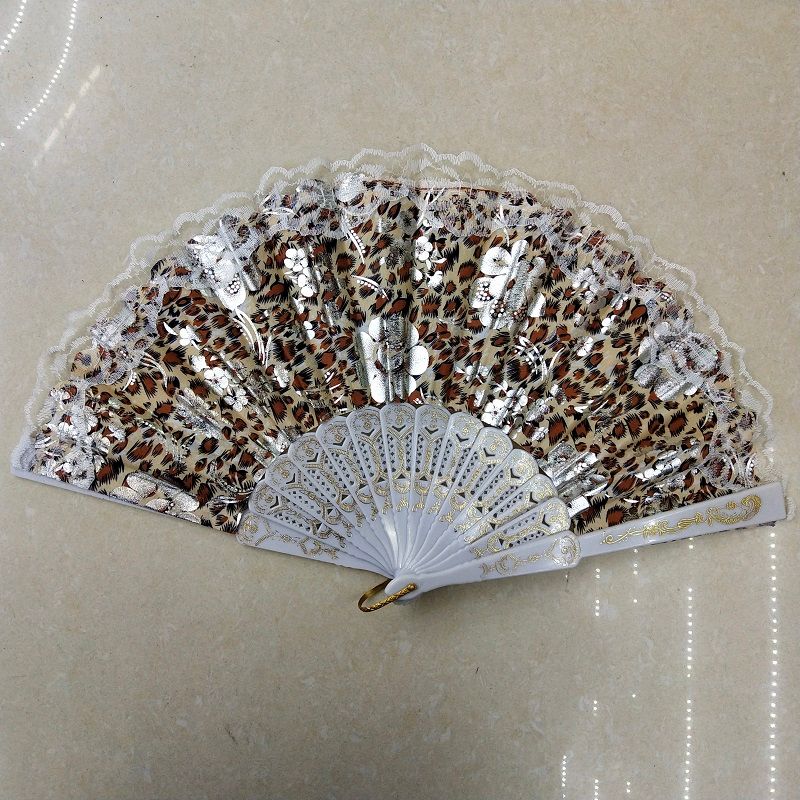 豹纹烫金塑料扇  厂家直销定制广告扇子  西班牙跳舞扇  布扇  工艺扇  批发