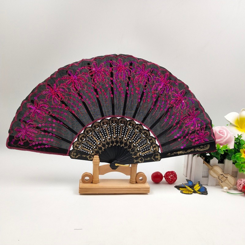 塑料亮片绣花扇  厂家直销定制广告扇子  西班牙跳舞扇  布扇  工艺扇   批发详情图7