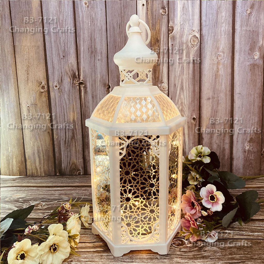 Cross border Ramadan lantern candlestick LED electronic candle string Christmas and Halloween decoration antique hexagonal lantern oil lamp party atmosphere decoration craft full figure