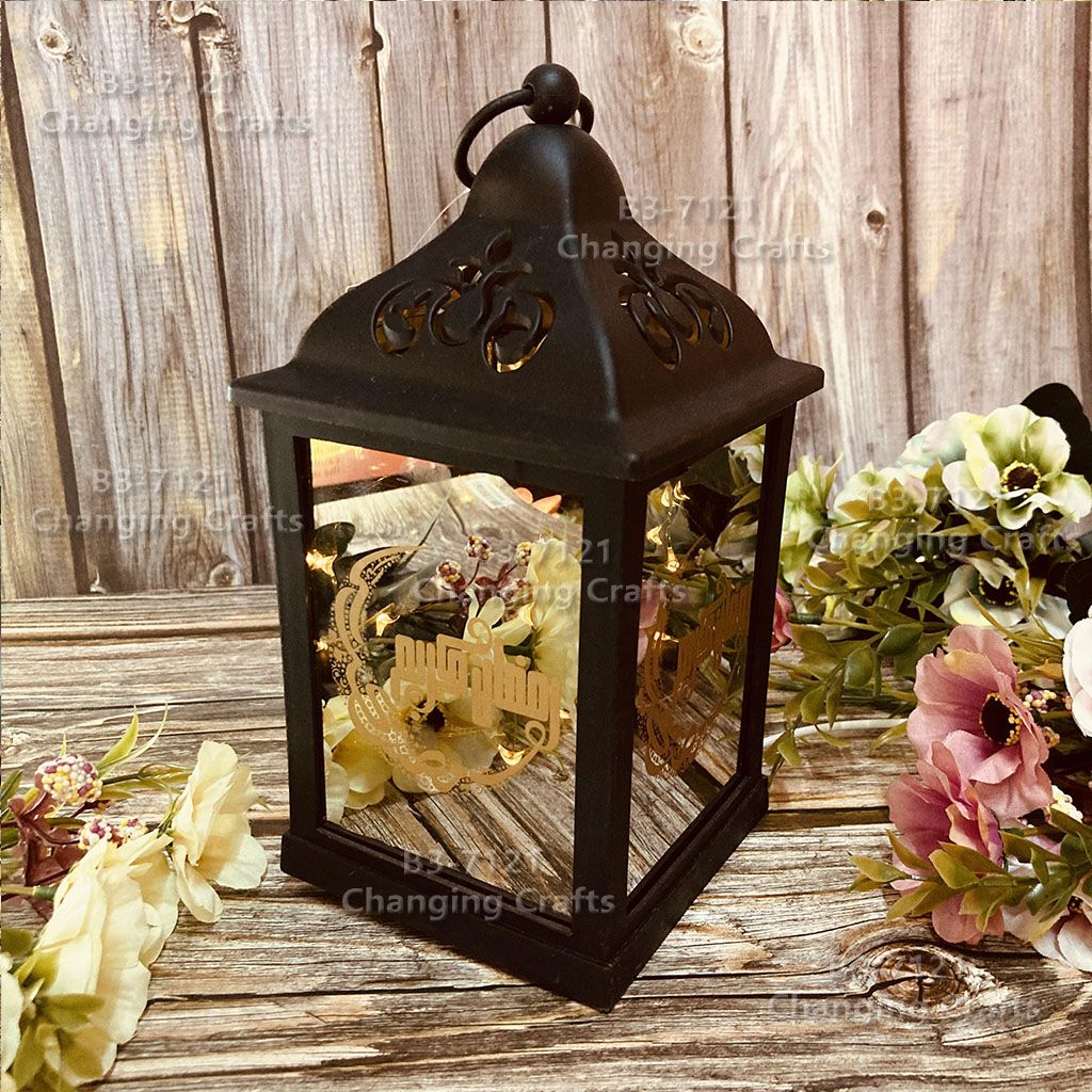 Ramadan wind lantern candle stand electronic small lantern oil lamp pendant decoration process LED medium hexagonal wind lamp Christmas ghost Festival decoration antique full figure