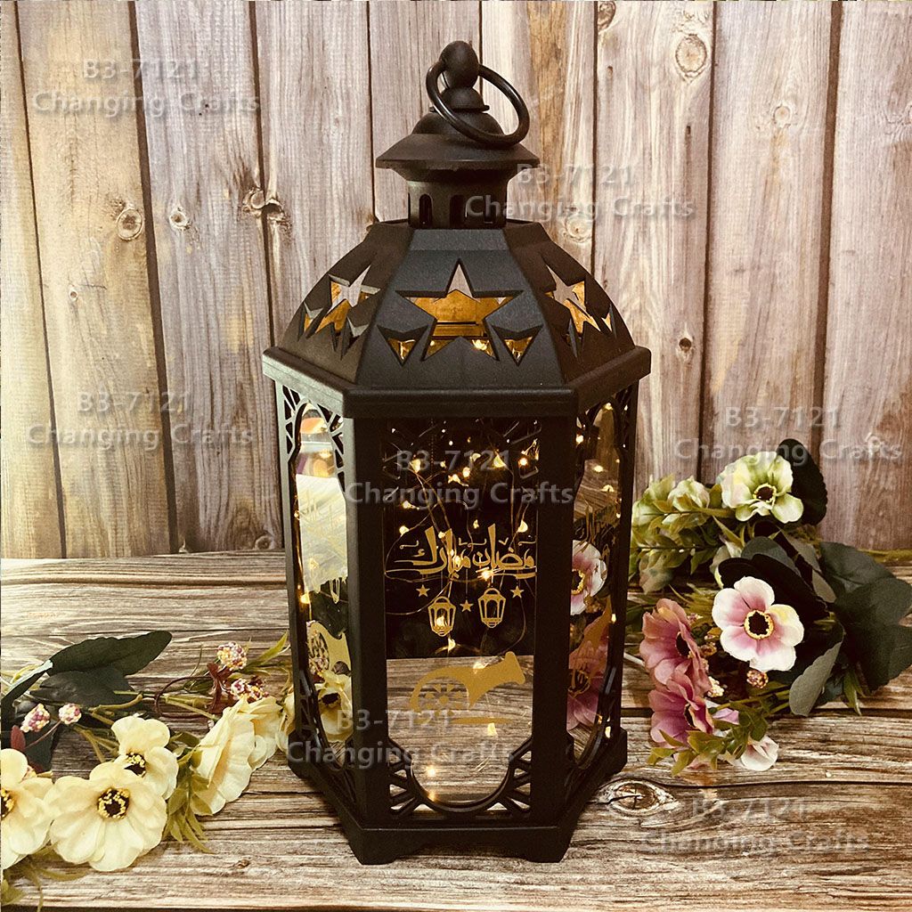 Cross border wholesale hexagonal antique Christmas ghost Festival wishing lantern Ramadan decorative craft stalls wholesale small oil lamp Ramadan full figure