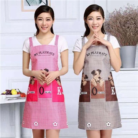 415韩版厨房围裙罩衣男女工作上班广告成人可爱时尚背带家用做饭围腰详情9