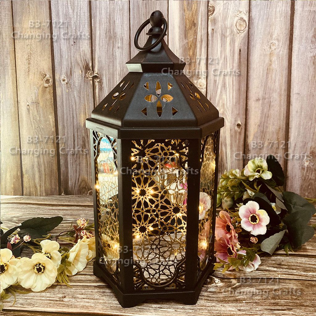 Hexagonal LED wind lantern Outdoor Lawn garden Christmas Halloween Ramadan plastic candle wind lantern Ramadan USB decorative craft full figure