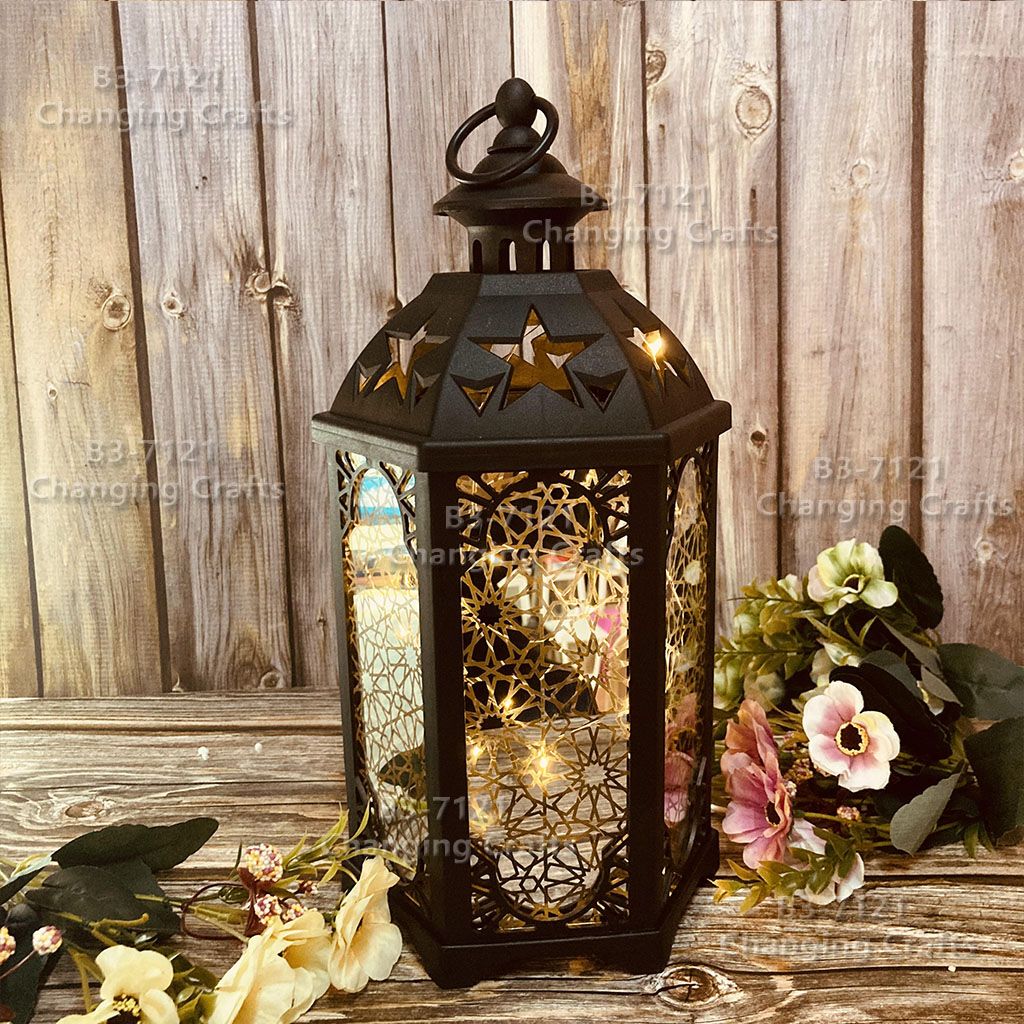 斋月万圣诞鬼节六角风灯笼蜡烛台电子小马灯油灯摆挂件装饰工艺LED庭院摆件白底实物图