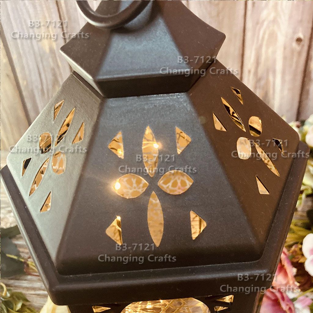 Hexagonal LED wind lantern Outdoor Lawn garden Christmas Halloween Ramadan plastic candle wind lantern Ramadan USB decorative craft Specification drawing