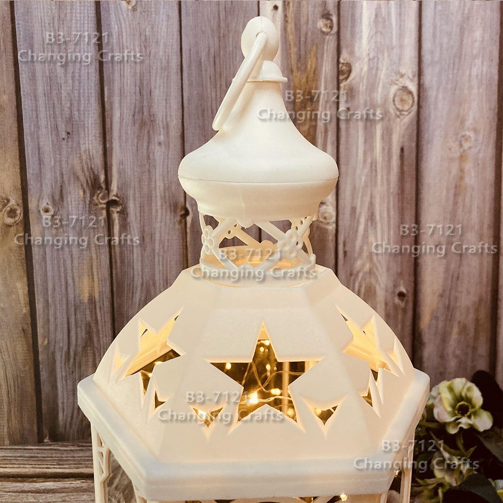 Hexagonal Ramadan large white Christmas wind lantern Nordic simple plastic glass windproof candle holder romantic wedding decoration technology details Picture