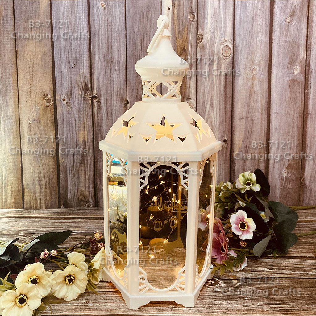 Hexagonal Ramadan large white Christmas wind lantern Nordic simple plastic glass windproof candle holder romantic wedding decoration technology full figure