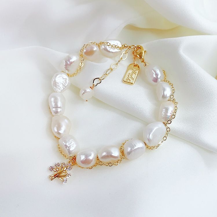Wholesale Natural Freshwater Pearl Beads Charm Jewelry Bracelet Women 14K Gold Plated Bracelets thumbnail