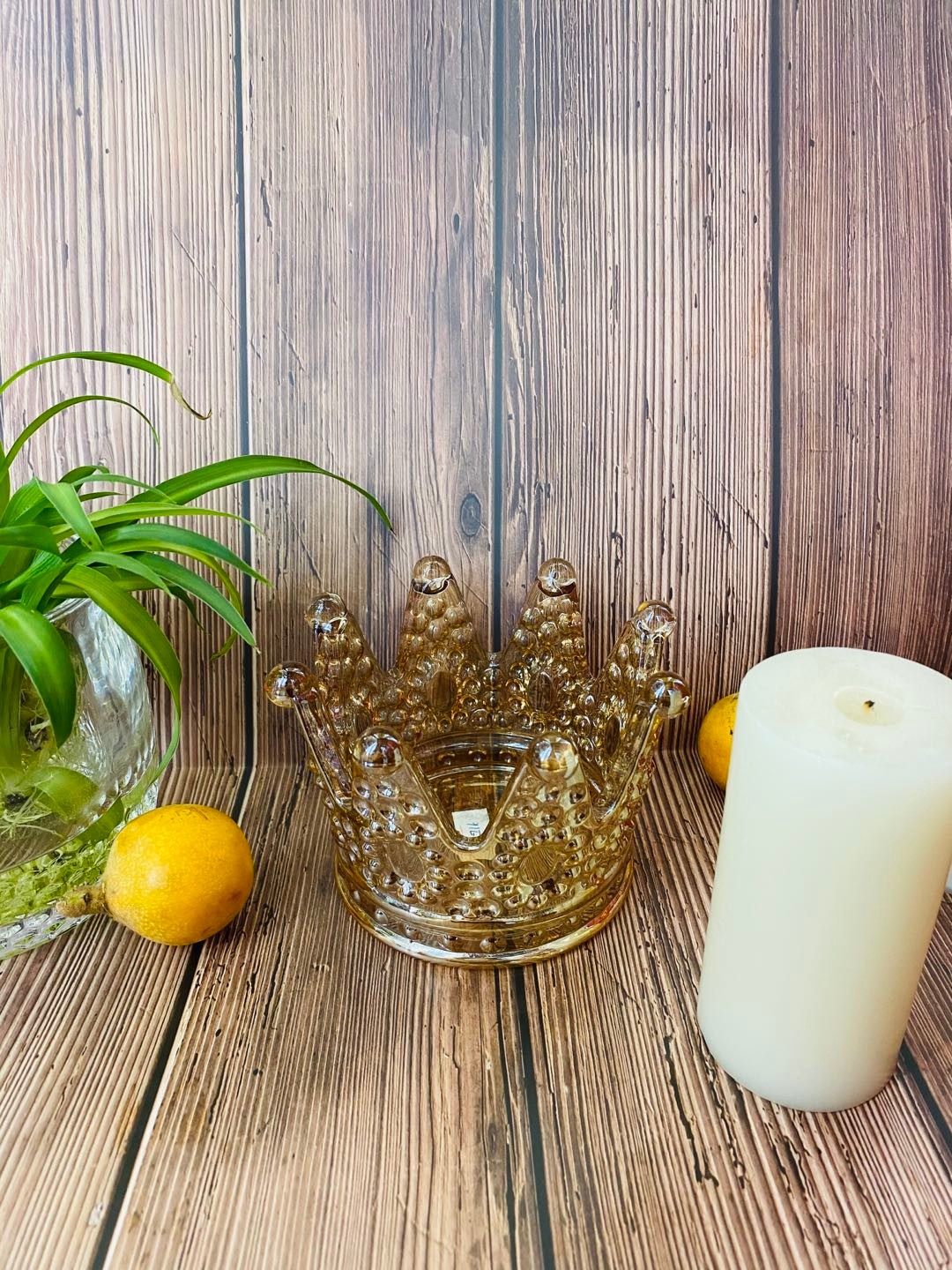The large colored relief design glass crown candlestick is romantic and artistic pic 5