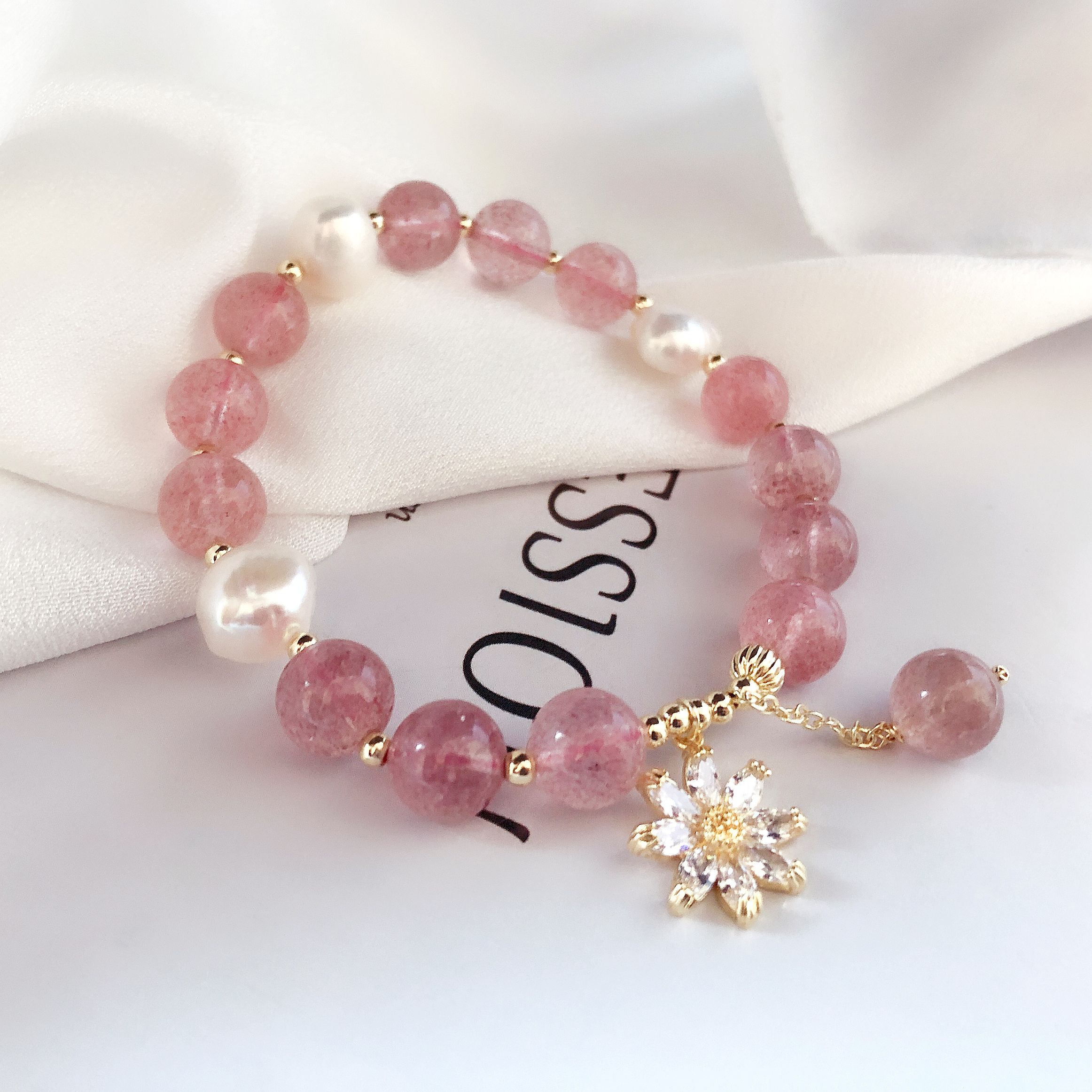 Fashion Daisy Zircon Bracelet Jewelry Rose Quartz Bracelet Women 14K Gold Plated Freshwater Pearl Bracelet For Ladies