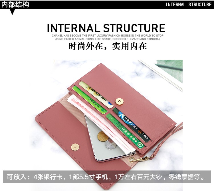 In Stock Ladies Long Purse Solid Color Simple Purse Purse Purse Holding Bag Ladies Card Bag Application Scenario