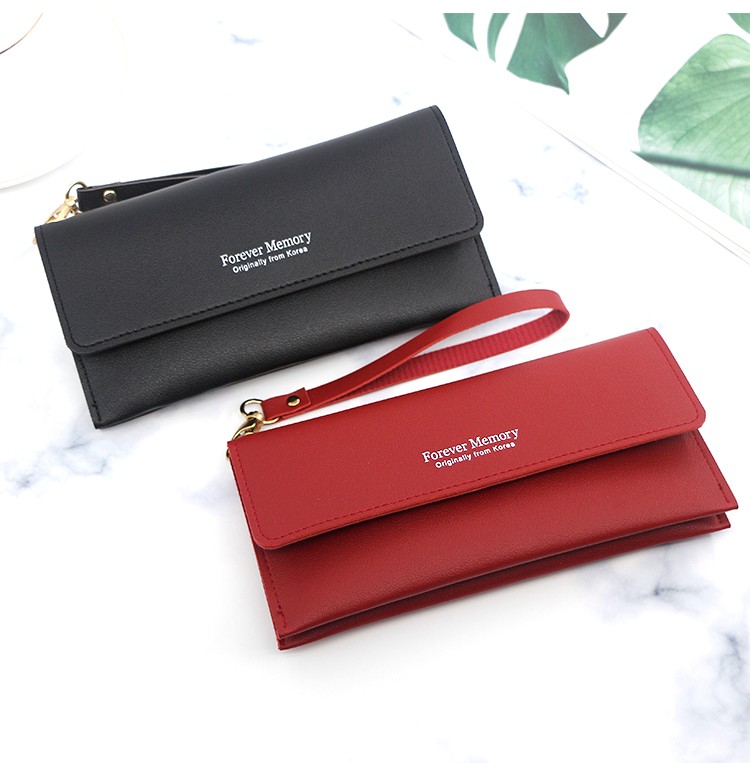 In Stock Ladies Long Purse Solid Color Simple Purse Purse Purse Holding Bag Ladies Card Bag details Picture