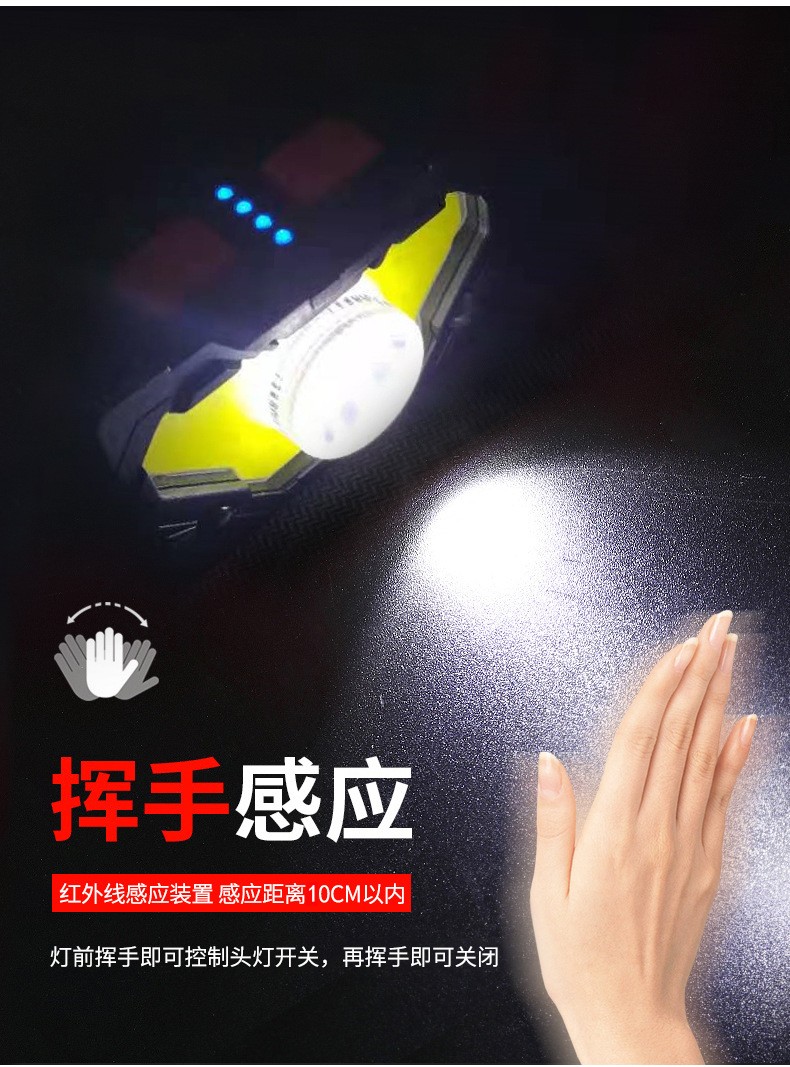 SL10USB Charging, hand-waving sensor, COB headlight, fishing light, magnetic tent light, Night running and Cycling light, Strong headlight detail image 9