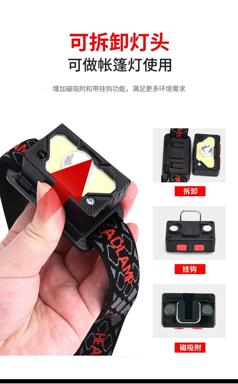 SL10USB Charging, hand-waving sensor, COB headlight, fishing light, magnetic tent light, Night running and Cycling light, Strong headlight detail image 12
