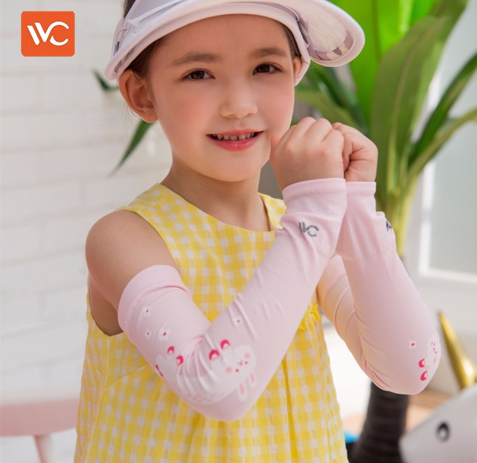 韩国VVC儿童卡通防晒冰袖粉色小兔子详情图9