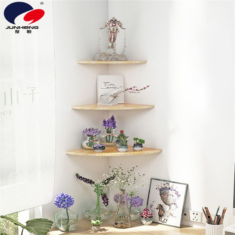 实木墙角置物架扇形隔板卧室墙角墙面墙上置物架免打孔壁挂书架