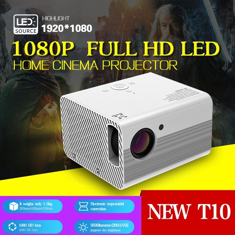 PINYA NEW T10 LED Mini Projector 1080x720 Pixels Supports