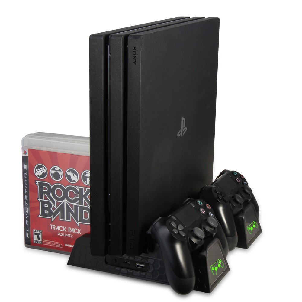 DOBE PS4/SLIM/PRO主机散热底座+带转灯手柄双座充+碟片收纳架详情图3