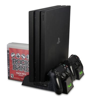 DOBE PS4/SLIM/PRO主机散热底座+带转灯手柄双座充+碟片收纳架