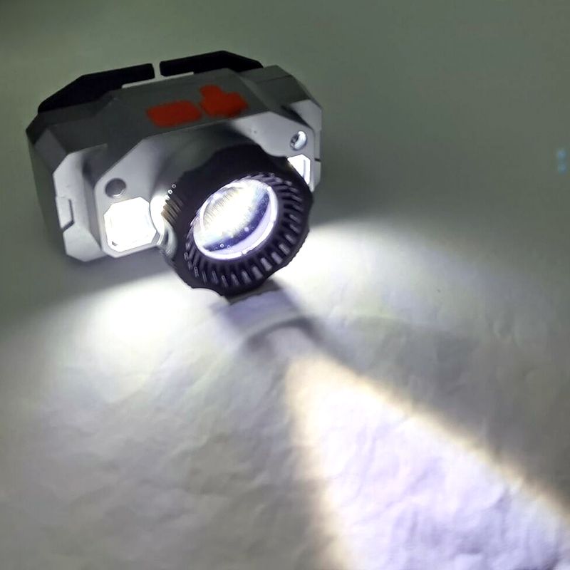 81008 doble fuente de luz USB recargable smart waving sensor headlight linterna luz frontal luz de mina luz de pesca details Picture