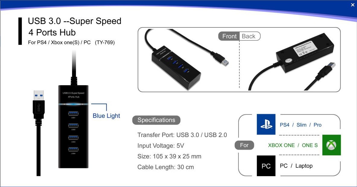 DOBE XBOXONESlim USB HUBXBOXONE薄机HUB一拖四usb转换器插座详情图1