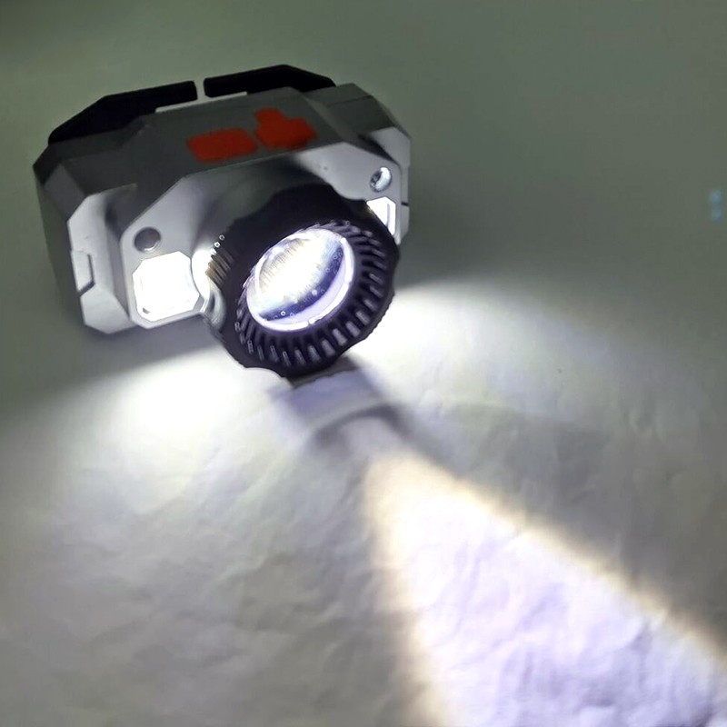 81008 doble fuente de luz USB recargable smart waving sensor headlight linterna luz frontal luz de mina luz de pesca detail image 11