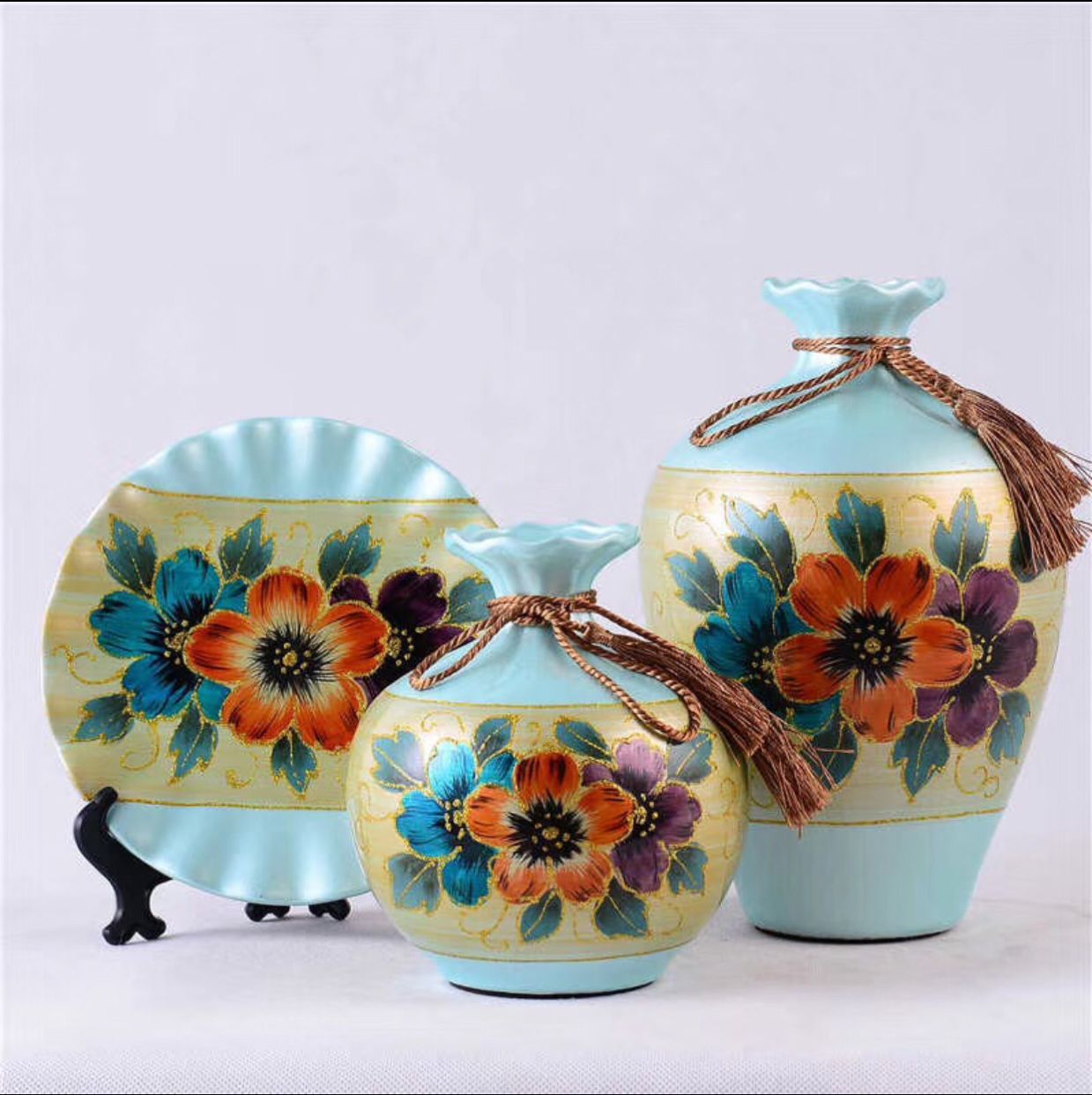 Yiwu fine goods modern simple wedding gift ceramic vase 3-piece set hotel home furnance flower arrangement full figure