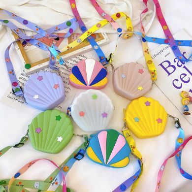 Kids bag 2021 new fashion mini silicone color shell bag cute cartoon girl cross-body bag shoulder bag