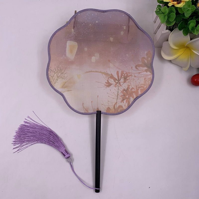 Ancient-style folding fans, Hanfu court fans, round fans, cheongsam show fans, silk fabric petal plum blossom-shaped palace fans, lace folding fans Application Scenario
