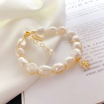 Wholesale Natural Freshwater Pearl Beads Charm Jewelry Bracelet Women 14K Gold Plated Bracelets