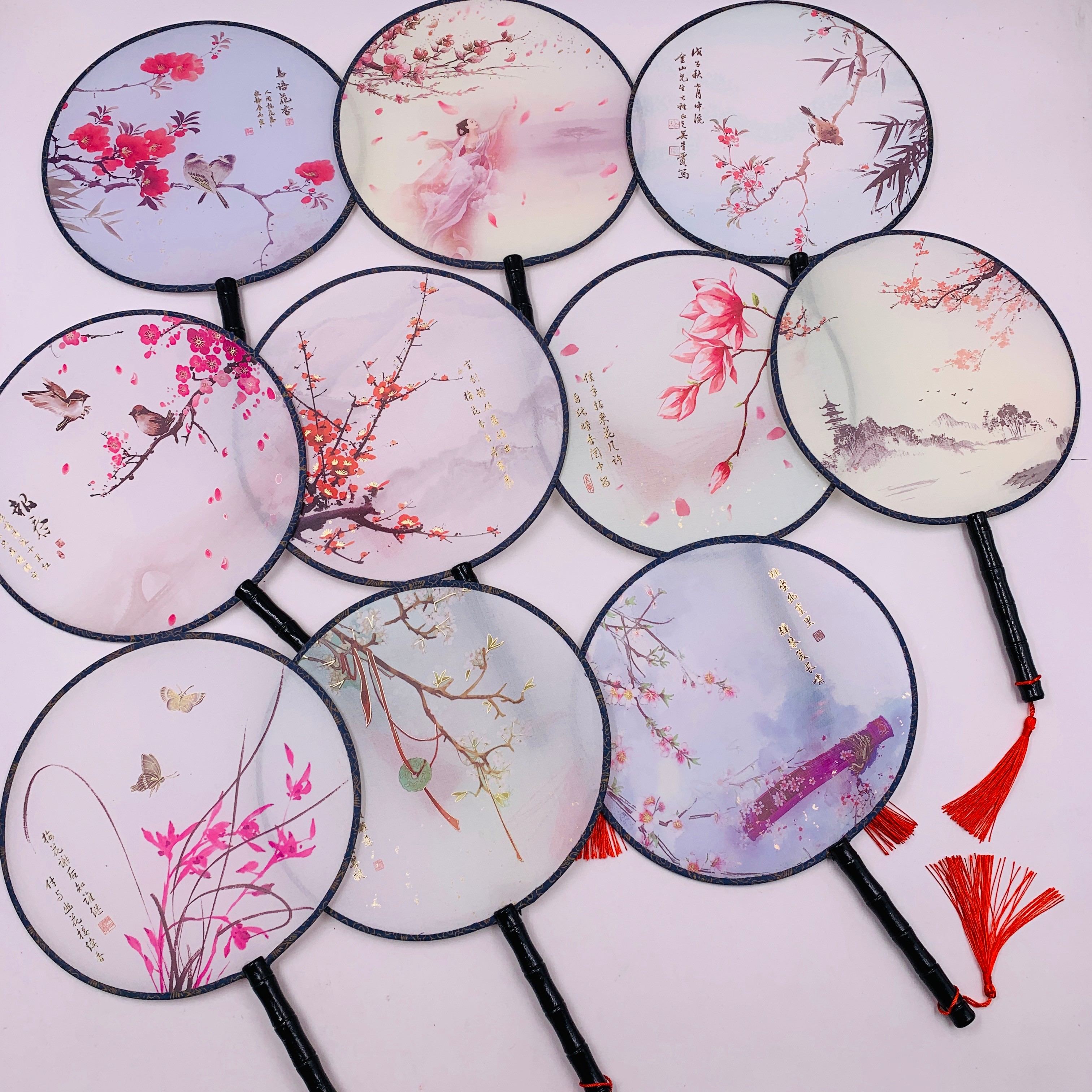 Ancient-style wooden-handled round fans, semi-transparent Hanfu round fans, palace fans, Chinese-style wooden-handled silk round fans, photo and photography round fans pic 1