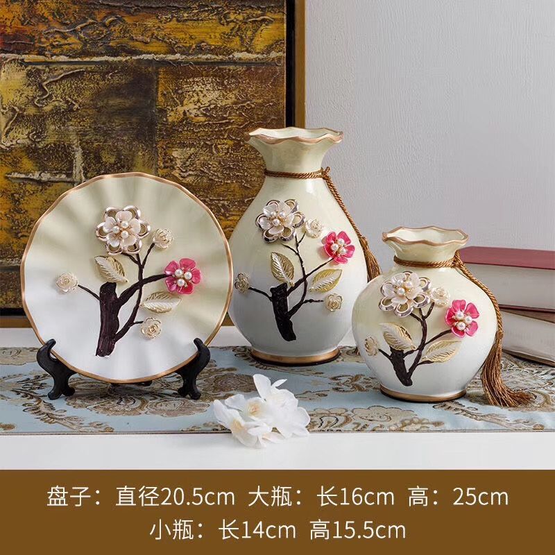 Porcelain vase three pieces of decoration suitable for TV cabinet wine cabinet decoration flower arts and crafts thumbnail