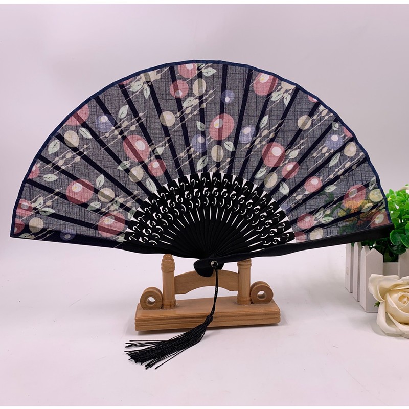 德祯  新款头青竹扇  骨冲花扇  棉布扇  日式竹质折扇  高档礼品女扇