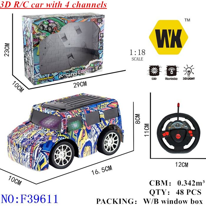 Remote control car car cross-country four-way simulation remote control wireless control water printing 3D lights + steering wheel boys and children outdoor toy car F39611