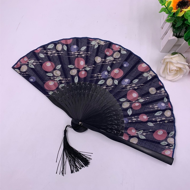 德祯  新款头青竹扇  骨冲花扇  棉布扇  日式竹质折扇  高档礼品女扇