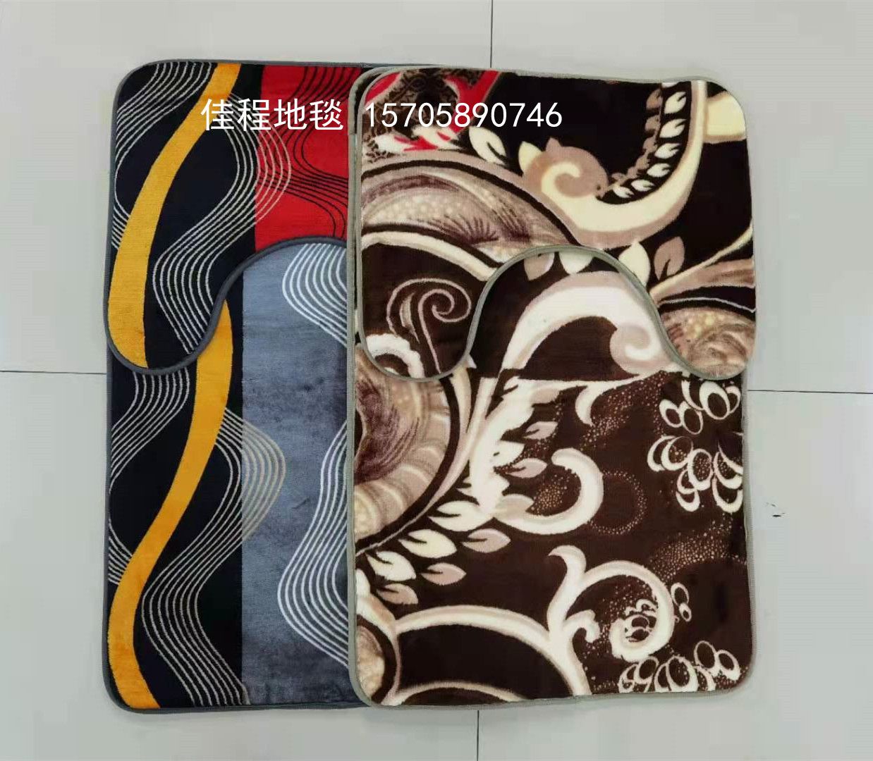 New toilet seat two-piece set, polyester toilet combination mat, point-plastic bottom toilet seat two-piece set floor mat Item Picture