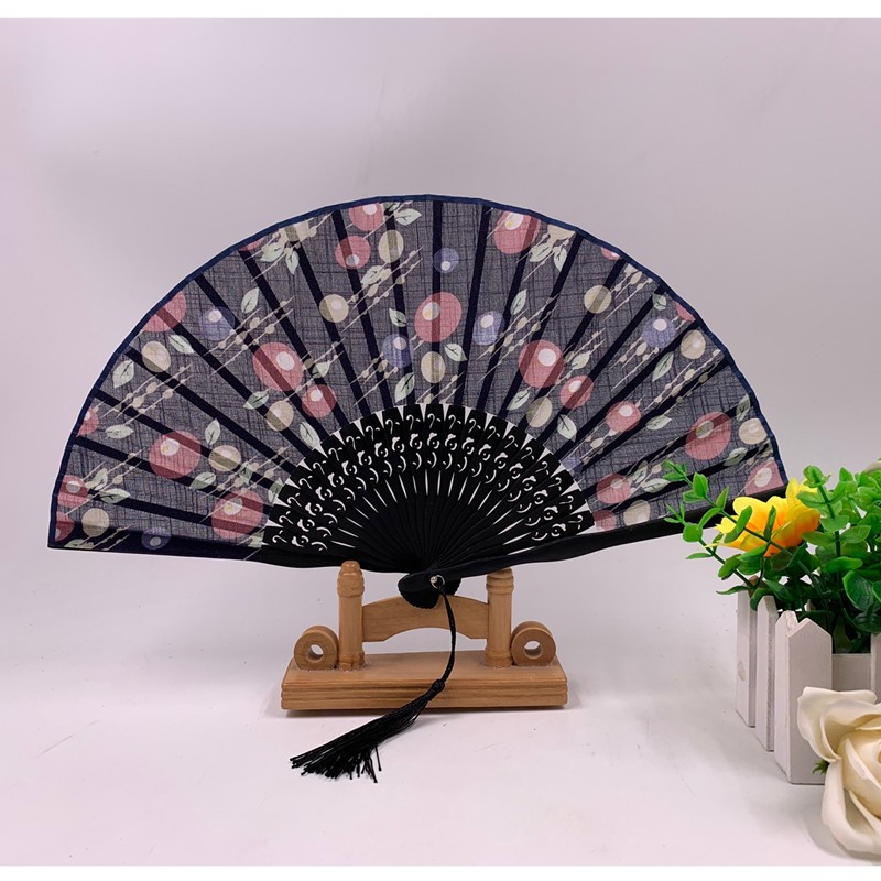 德祯  新款头青竹扇  骨冲花扇  棉布扇  日式竹质折扇  高档礼品女扇