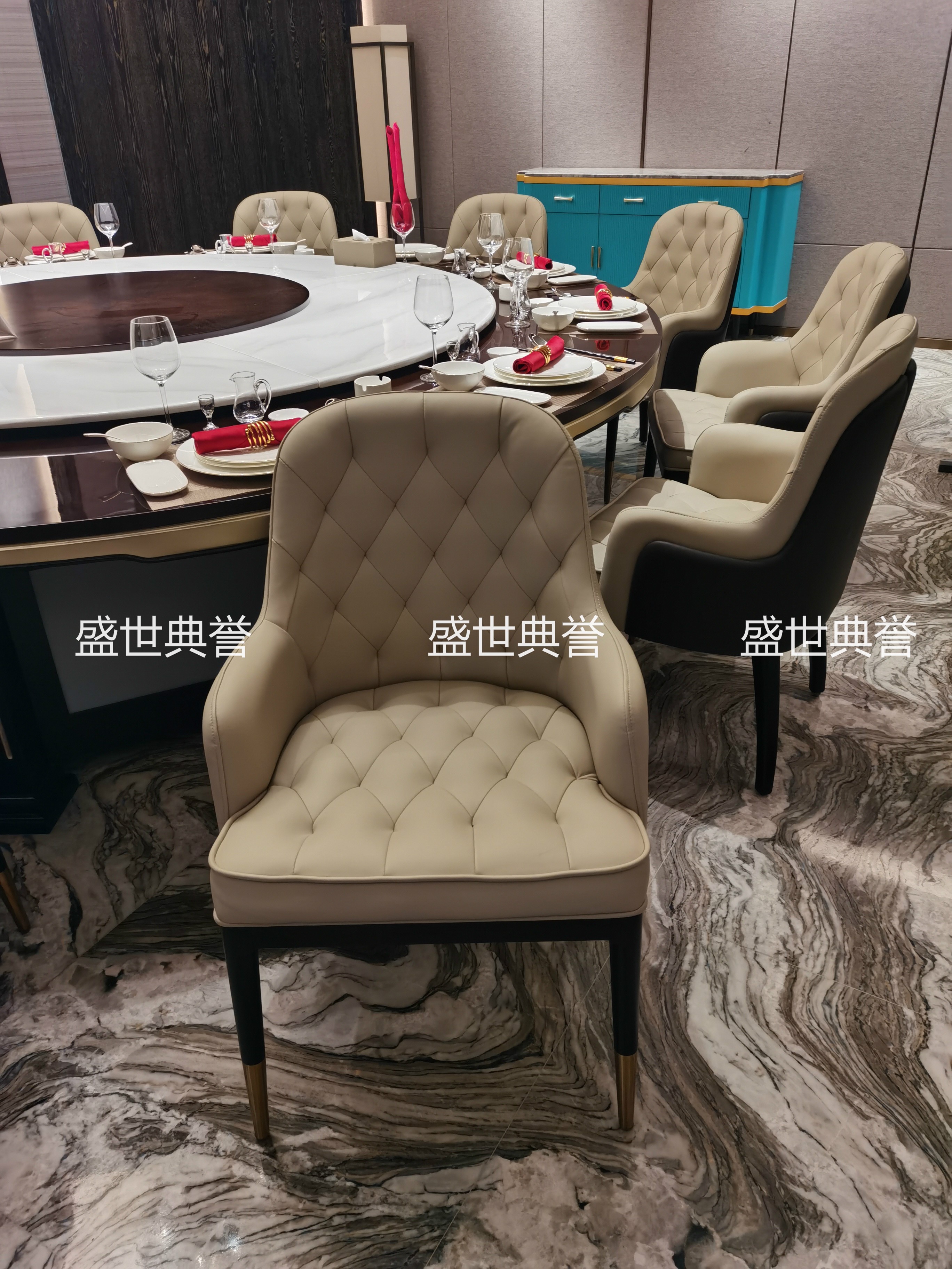 Modern light luxury solid wood electric tables and chairs for Tai 'an Hot Spring Hotel, custom-made solid wood chairs for private rooms in resort hotels, Bentley chairs detail image 14