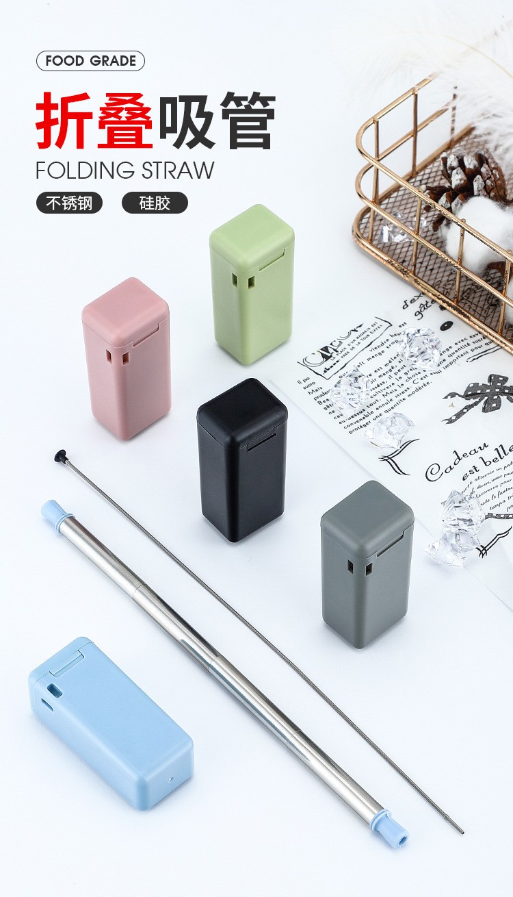 Portable folding creative stainless steel straw, reusable food-grade silicone straw, custom LOGO-28, soft material, high toughness, not easy to damage, bidirectional drinking port for convenient drinking detail image 2