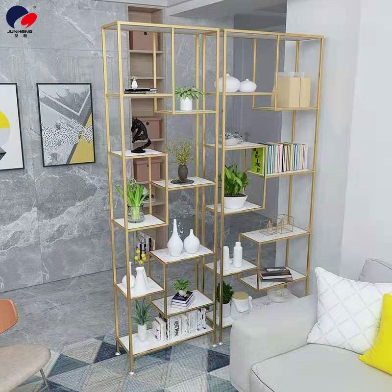 Nordic partition storage rack, living room entrance storage rack, ironwork multi-layer display rack, office floor desk details Picture