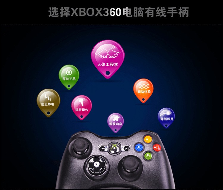 厂家直销XBOX360有线手柄PC电脑游戏手柄带震动XBOX360手柄黑白色详情19