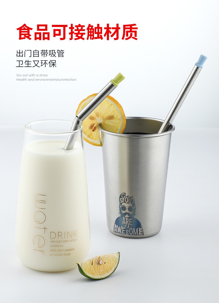 Portable folding creative stainless steel straw, reusable food-grade silicone straw, custom LOGO-28, soft material, high toughness, not easy to damage, bidirectional drinking port for convenient drinking detail image 4