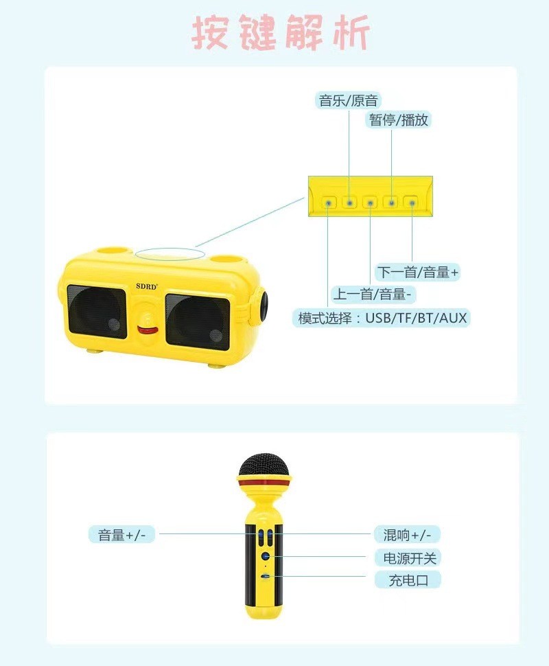 SD304新款糖果K歌机家庭KTV无线双麦克风对唱无线蓝牙音响详情图10