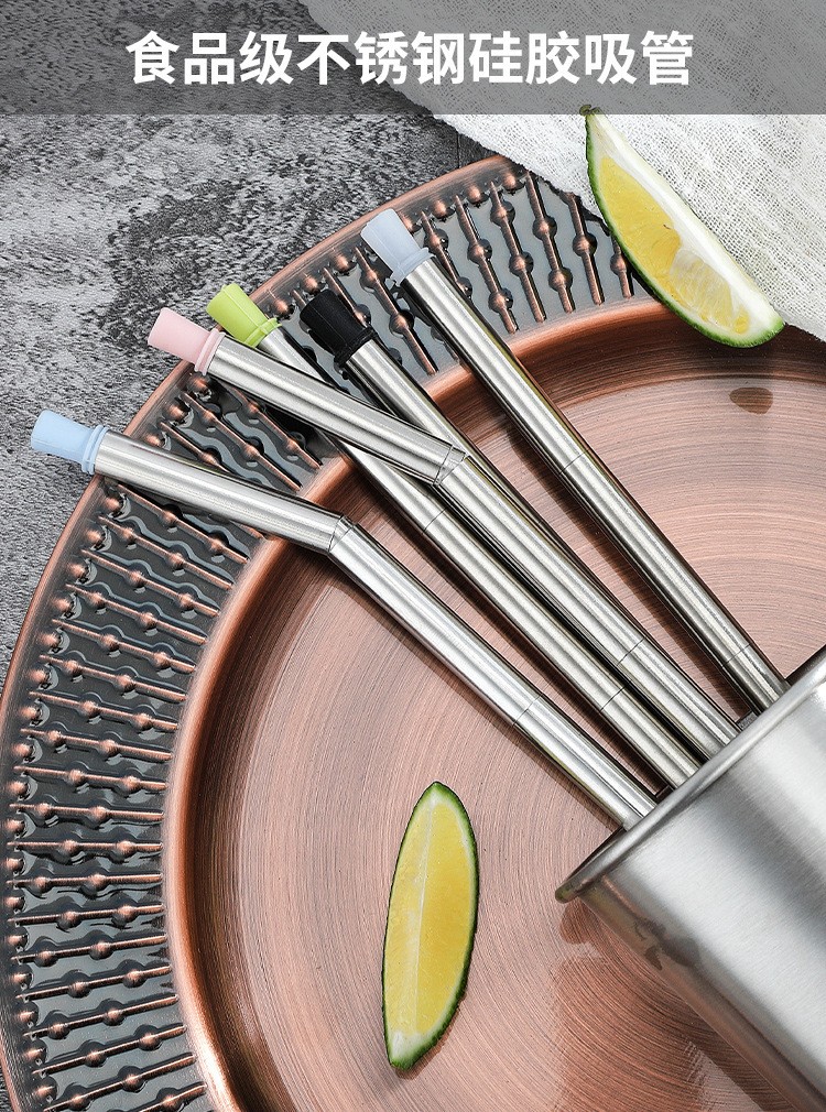 Portable folding creative stainless steel straw, reusable food-grade silicone straw, custom LOGO-28, soft material, high toughness, not easy to damage, bidirectional drinking port for convenient drinking detail image 10