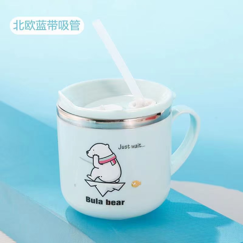 厂家批发儿童304水杯牛奶杯家用宝宝喝水pp杯子不锈钢直饮口杯细节图