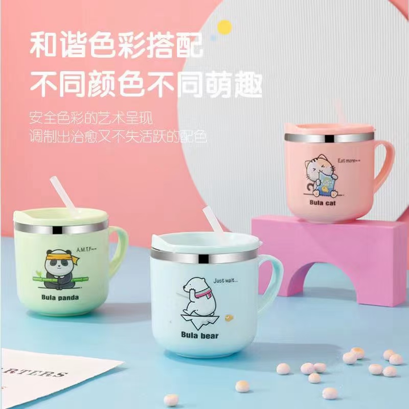 厂家批发儿童304水杯牛奶杯家用宝宝喝水pp杯子不锈钢直饮口杯详情图7
