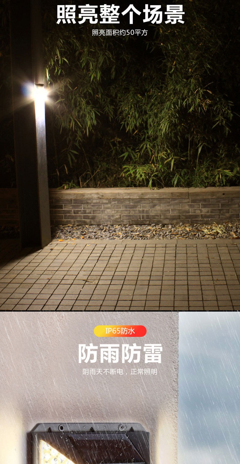 100LED solar charging wall lamp, four-sided light-emitting human body sensor lamp detail image 11